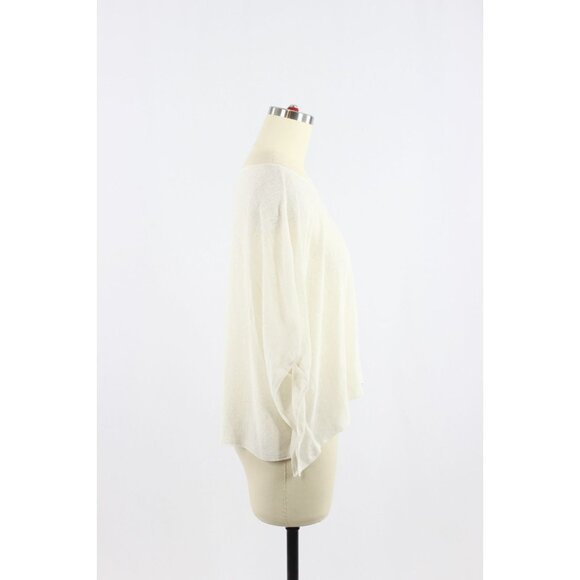 EILEEN FISHER Ivory White Hemp Bled Knit Poncho Box Blouse Top, Size S - Picture 3 of 13
